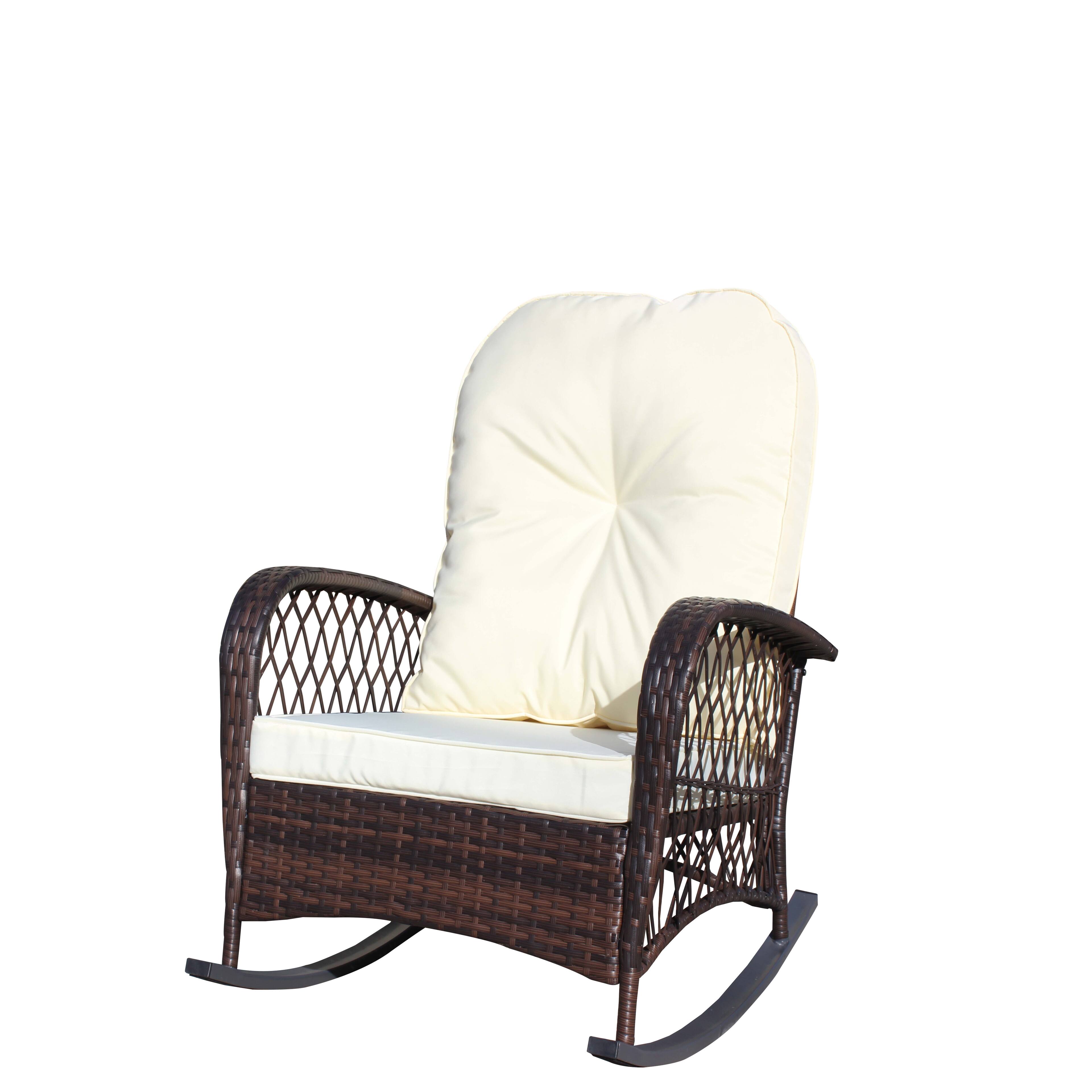 Alt View 8. Tiramisubest - Outdoor Wicker Rocking Chair with Wide Seat,Steel Frame & Thick Cushion for Patio,Garden,Backyard,Beige Cushion - Brown+Beige.