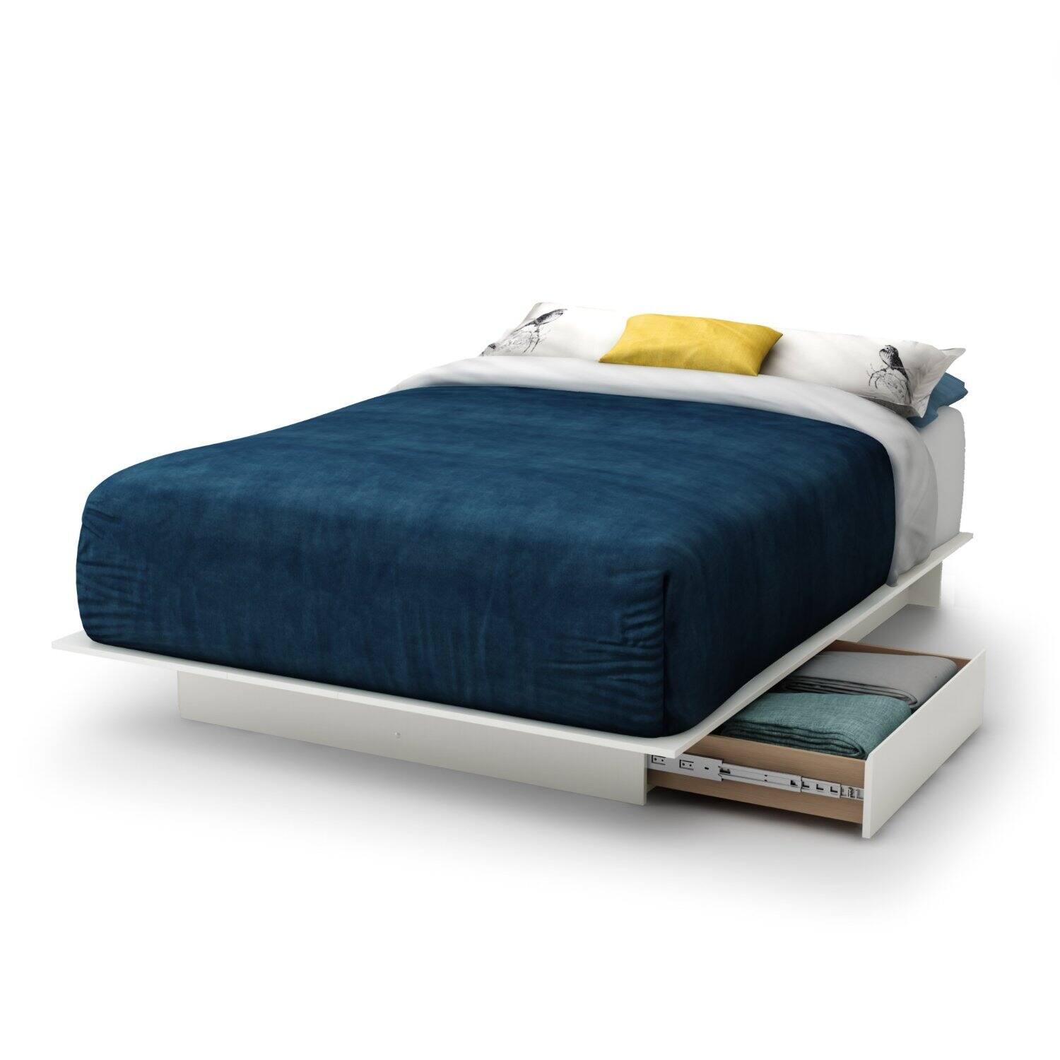 Front. Hivvago - Hivvago Full size Modern Platform Bed Frame with 2 Storage Drawers - White.