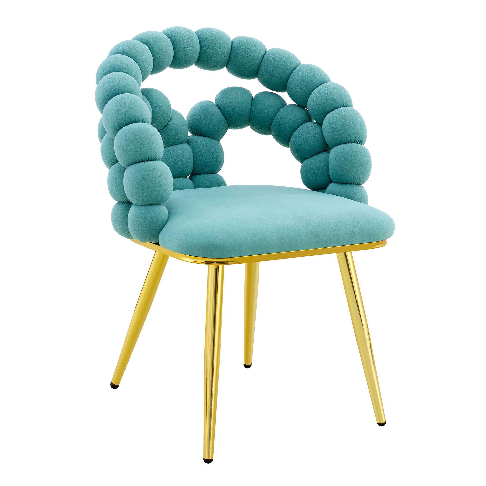 Alt View 7. Loheer - Loheer Teal Dining Chairs Set of 2 Bubble Back Velvet Accent Chairs, 1.92 ft x 1.58 ft x 2.67 ft - Gold,Teal.