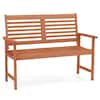 Front. Costway - Costway Patio Solid Wood Loveseat with Inclined Backrest & Slatted Seat Teak Painting - Orange.
