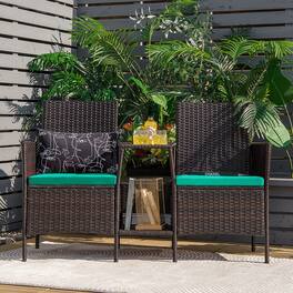 Gymax - Patio Rattan Conversation Furniture Set w/ Loveseat Glass Coffee Table & Cushions - Turquoise