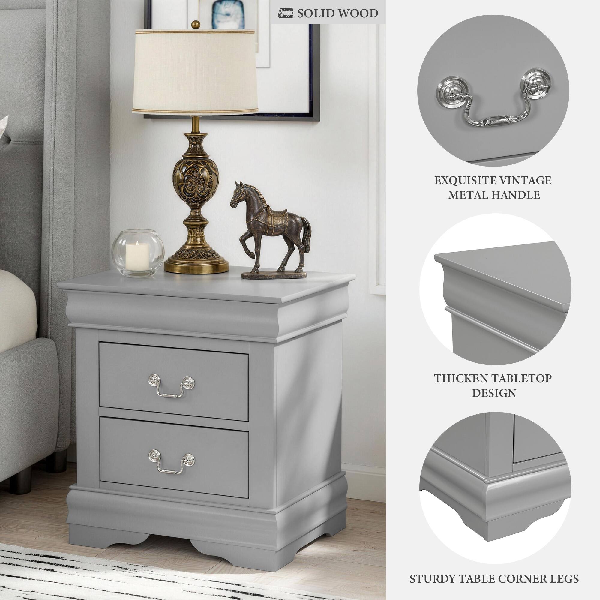 SOLID WOOD  
EXQUISITE VINTAGE METAL HANDLE  
THICKEN TABLETOP DESIGN  
STURDY TABLE CORNER LEGS