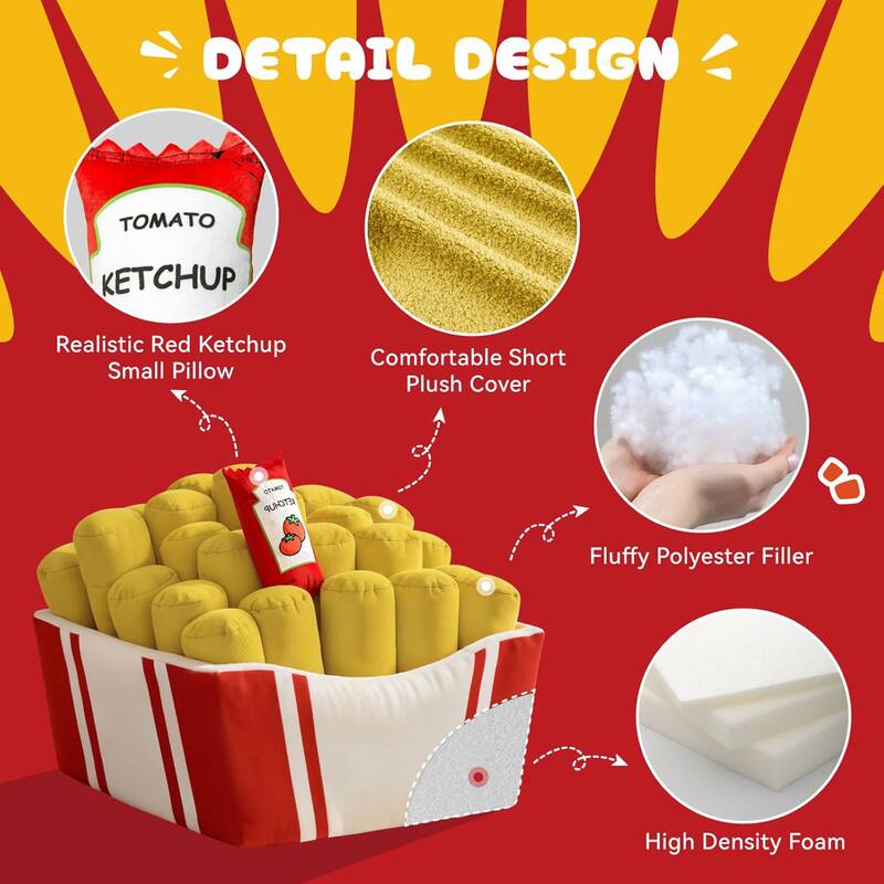 DETAIL DESIGN

- Realistic Red Ketchup Small Pillow
- Comfortable Short Plush Cover
- Fluffy Polyester Filler
- High Density Foam