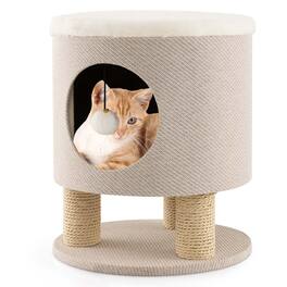 Costway - 3-IN-1 Cat Condo Stool Kitty Bed with Scratching Posts & Plush Ball Toy