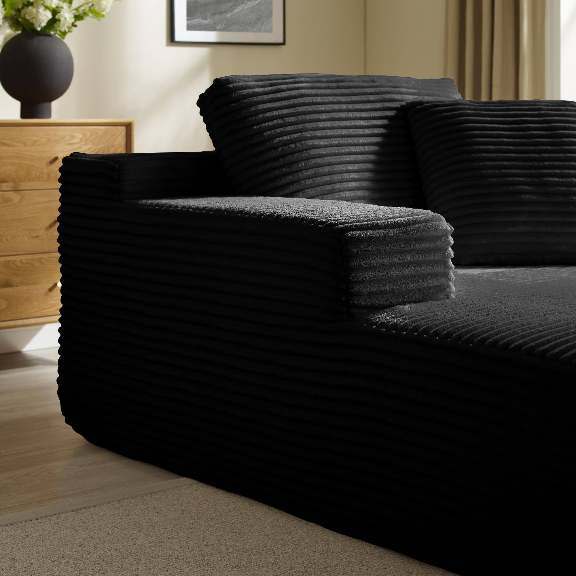 Alt View 5. Meqiodas - 67.5”Oversized Indoor Chaise Lounge, Sofa Bed, Living Room Sofa, Corduroy Upholstered Boneless Cloud Sofa, No Assembly - Black.