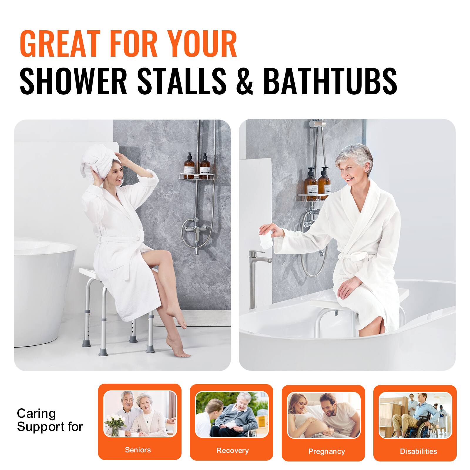 GREAT FOR YOUR SHOWER STALLS & BATHTUBS

Caring Support for Seniors, Recovery, Pregnancy, Disabilities