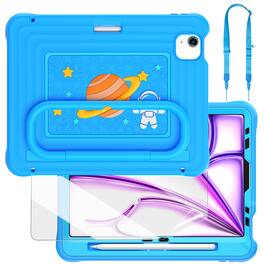 Dteck - Kids Shockproof Case for Apple iPad Air (M4) 11" 2026/2025/2024 & Pro 11 2022 with Pencil Holder,Heavy Duty Stand Cover - Lightblue