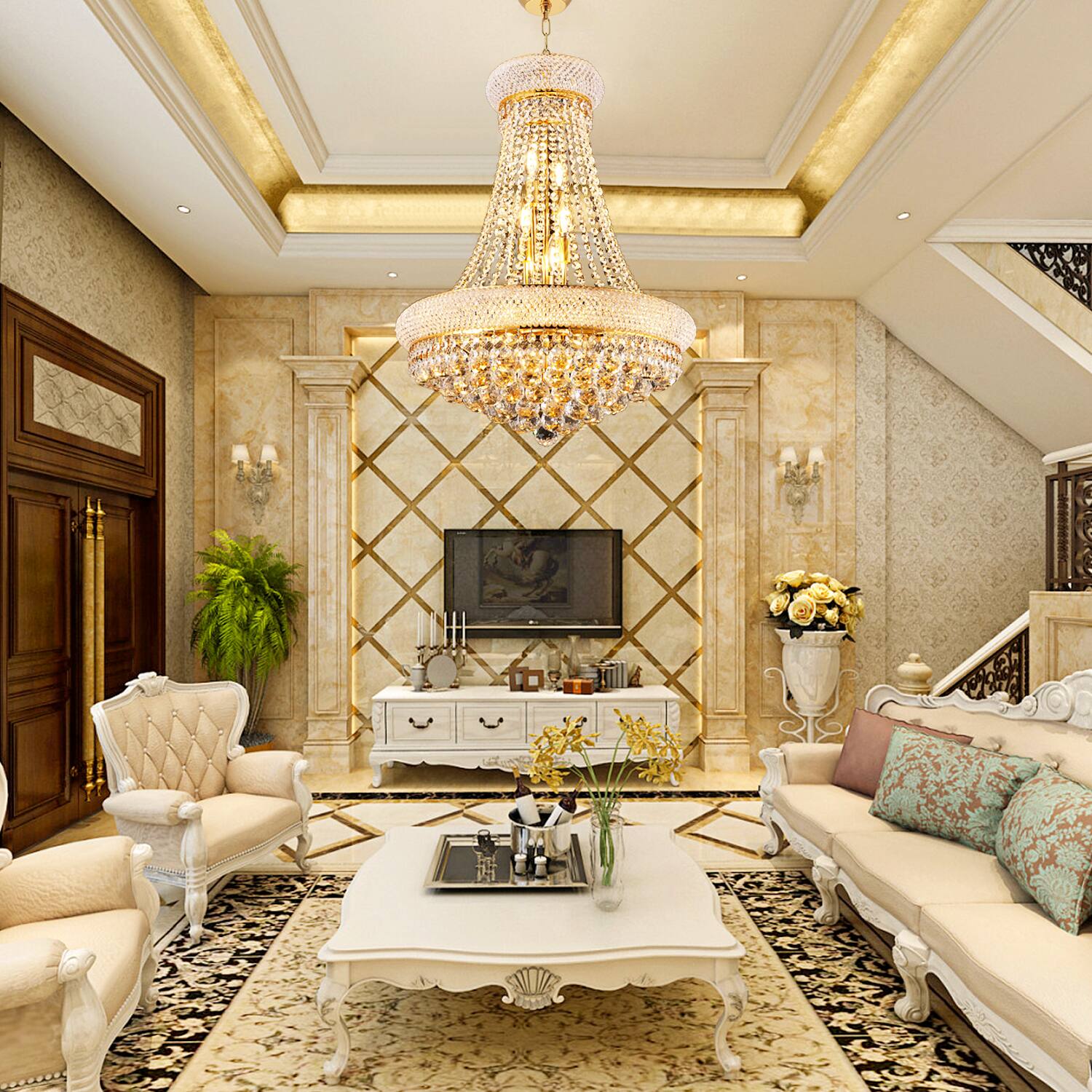 Alt View 1. Boyel Living - 24 Inch Gold Crystal Chandelier 12 Light French Empire Style Ceiling Light with LED Bulbs 3000K Warm Light.
