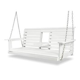 Fortune Candy - HIPS Poly Lumber 3-Seat Porch Swing, 5ft Bench Swing with Foldable Cup Holders & 18/8 Steel Hardware - White