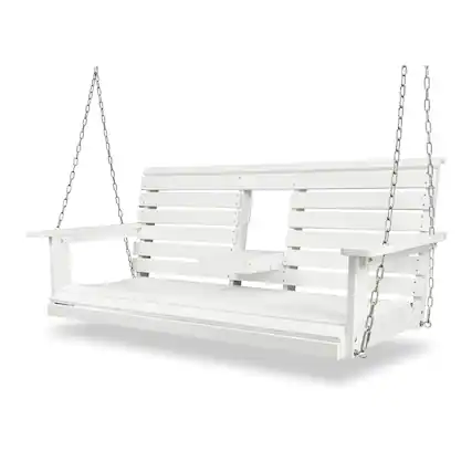 Front. Fortune Candy - HIPS Poly Lumber 3-Seat Porch Swing, 5ft Bench Swing with Foldable Cup Holders & 18/8 Steel Hardware - White.