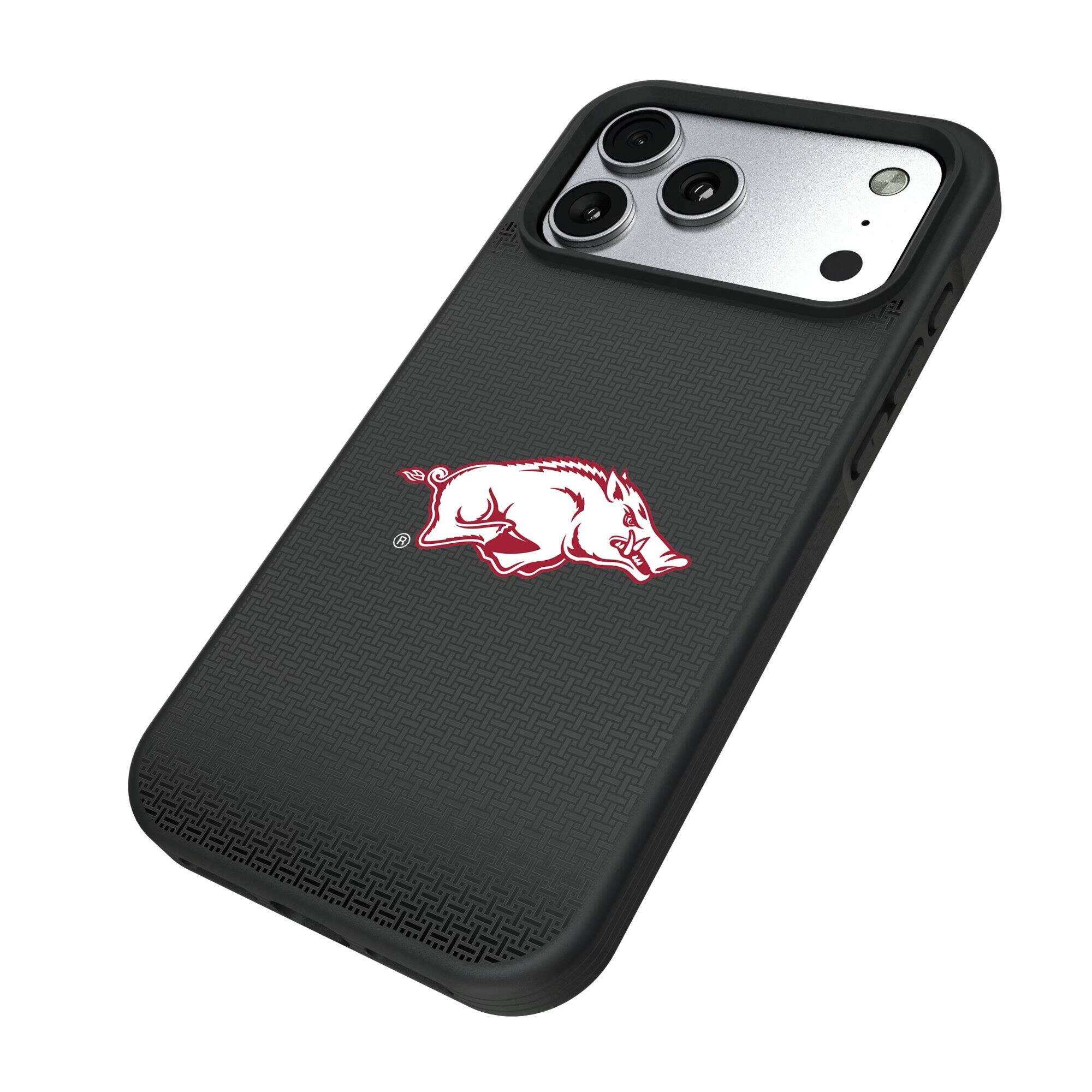 Alt View 1. Keyscaper - Arkansas Razorbacks Bump Case with 8.2ft Drop Protection - 16 Plus - Black.