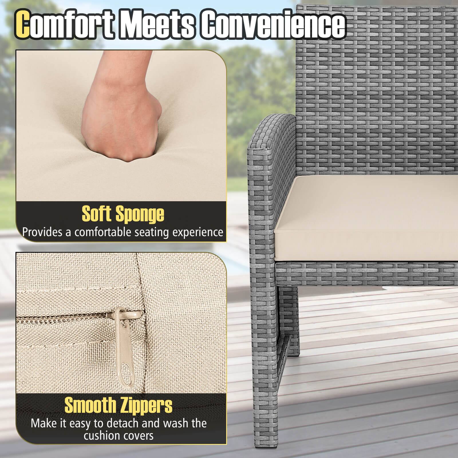 Comfort Meets Convenience

Soft Sponge
Provides a comfortable seating experience

Smooth Zippers
Make it easy to detach and wash the cushion covers