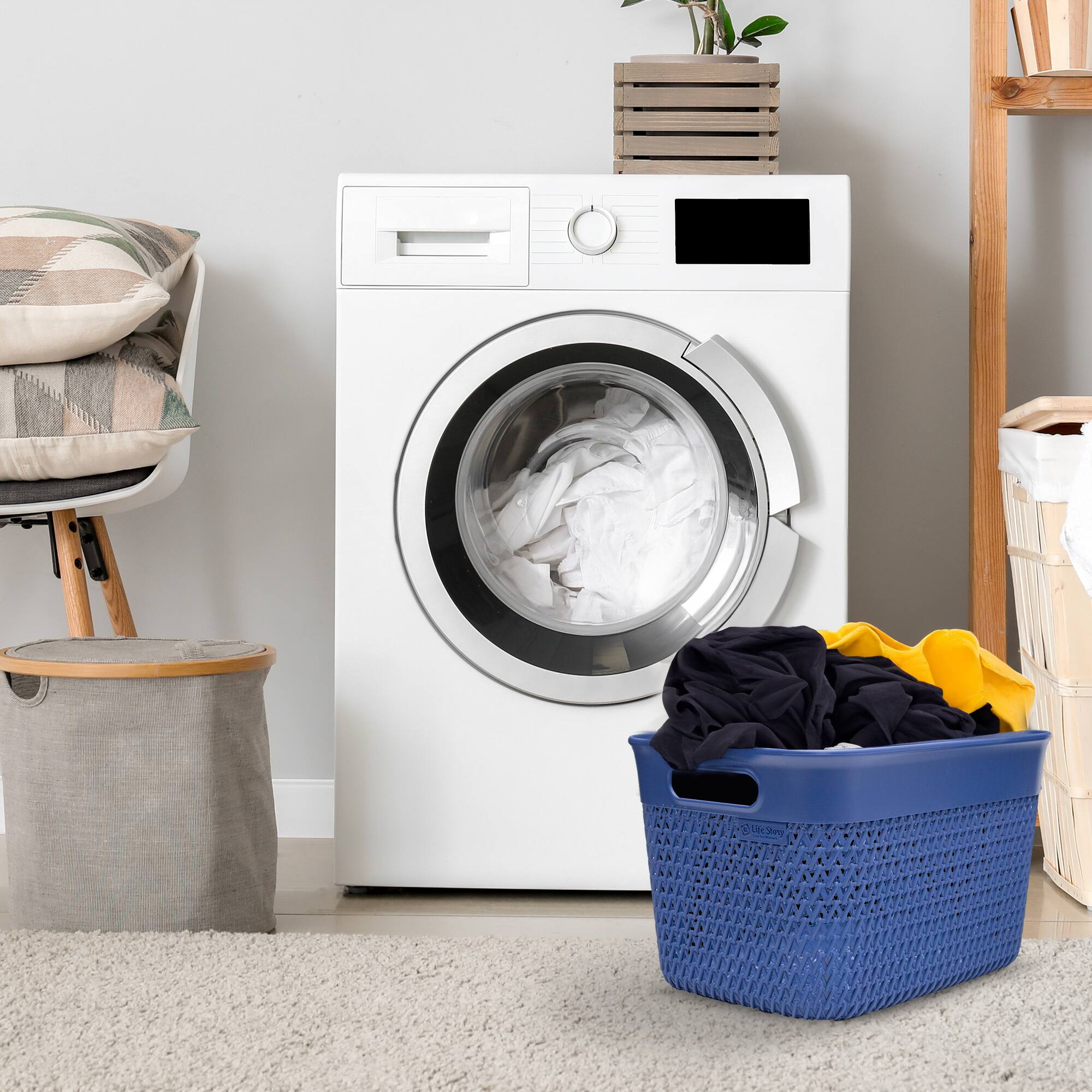 Alt View 3. Life Story - Life Story Lightweight Heavy Duty Storage Woven Trendy Basket 16 Quarts, Blue.