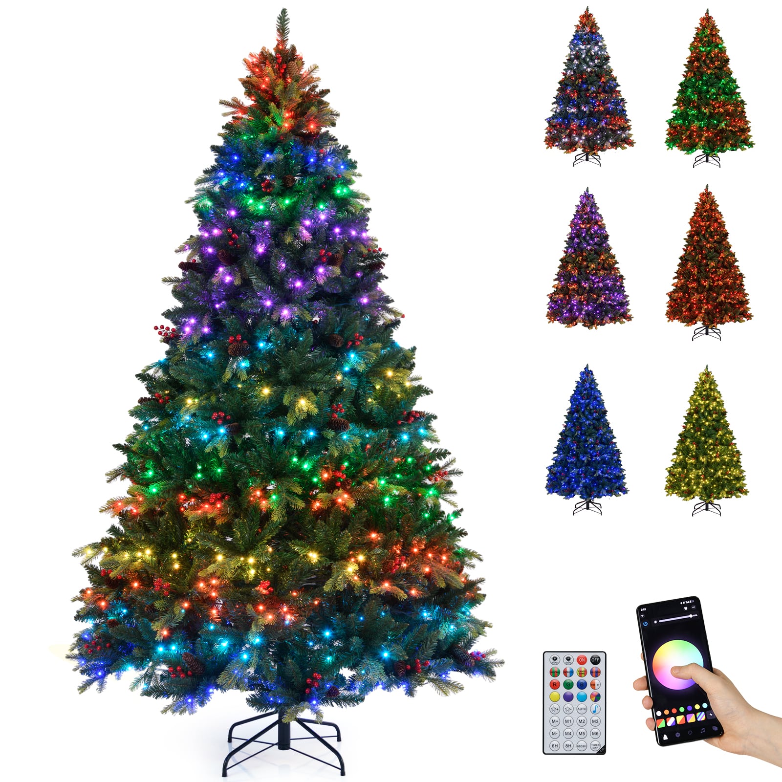 Front. Gymax - Gymax 8 FT Smart Pre-Lit Artificial Christmas Tree w/ Remote Control Twinkling Modes - Green.