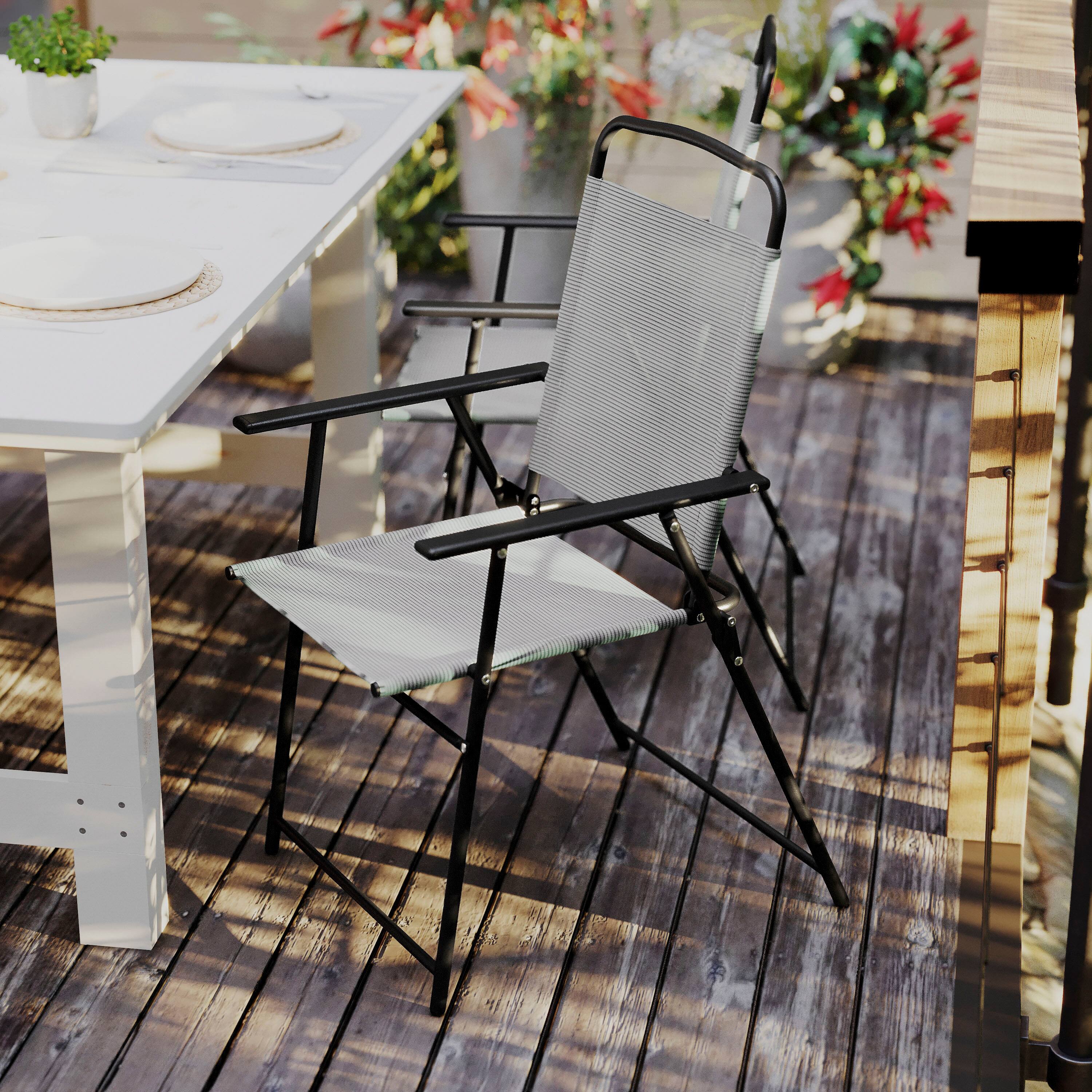 Alt View 3. Flash Furniture - Set of 2 Mystic Folding Patio Sling Chairs, Outdoor Textilene Lawn Chairs with Armrests in Gray - Gray.
