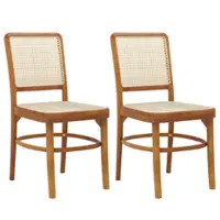 Costway Set of 2 Boho Dining Chairs with Teak Wood Structure & Footrests for Indoor Use - Natural - Front_Zoom