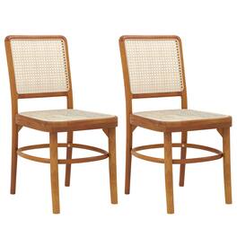 Costway - Set of 2 Boho Dining Chairs with Teak Wood Structure & Footrests for Indoor Use - Natural