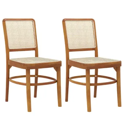 Front. Costway - Set of 2 Boho Dining Chairs with Teak Wood Structure & Footrests for Indoor Use - Natural.