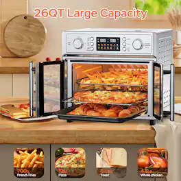 Aukfa - 26QT French Door Air Fryer Toaster Oven - 1700W, 7 Preset Menus, 7-in-1 Multi-Function, Stainless Steel - Silver