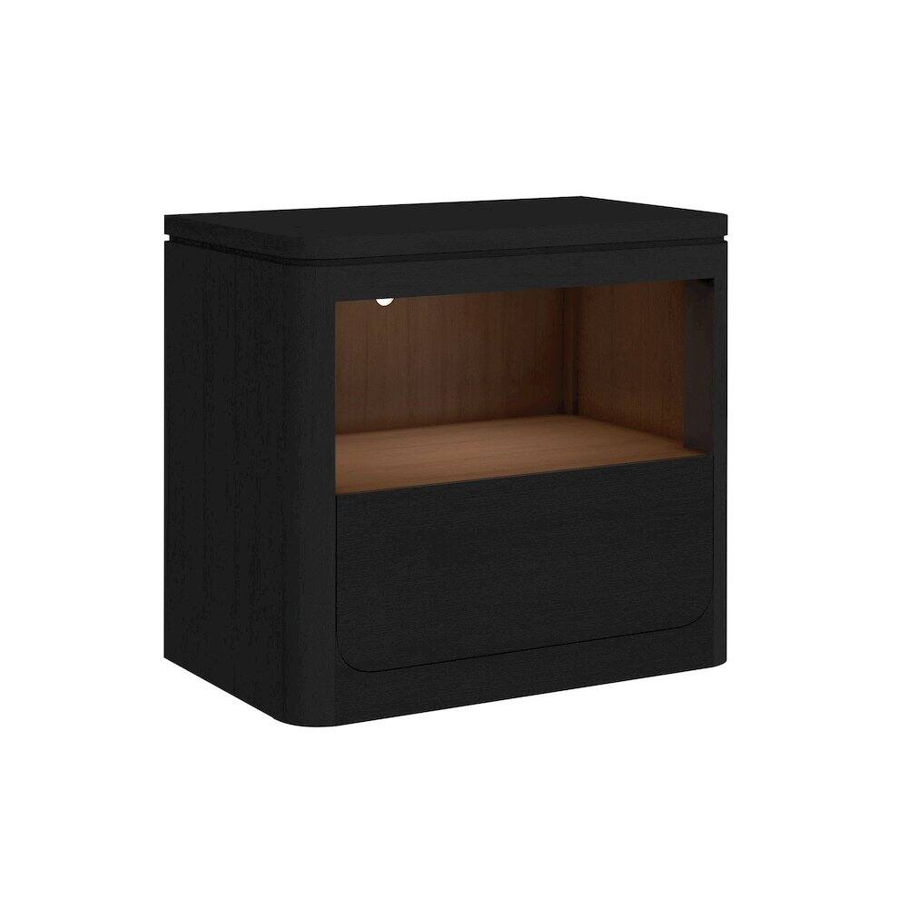 Angle. Picket House Furnishings - Camelot Nightstand with USB and LED in Black - Black.