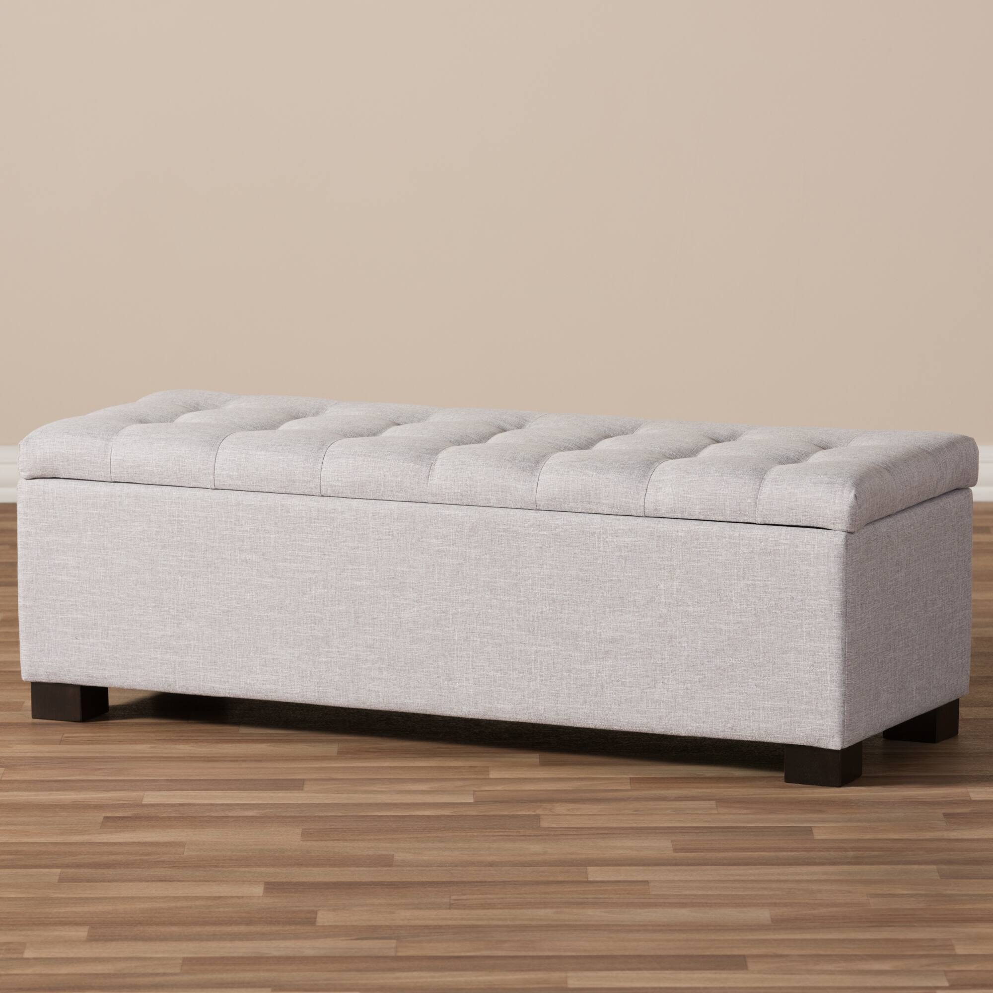 Alt View 6. Baxton Studio - Roanoke Modern and Contemporary Fabric Upholstered Grid-Tufting Storage Ottoman Bench - Grayish Beige.