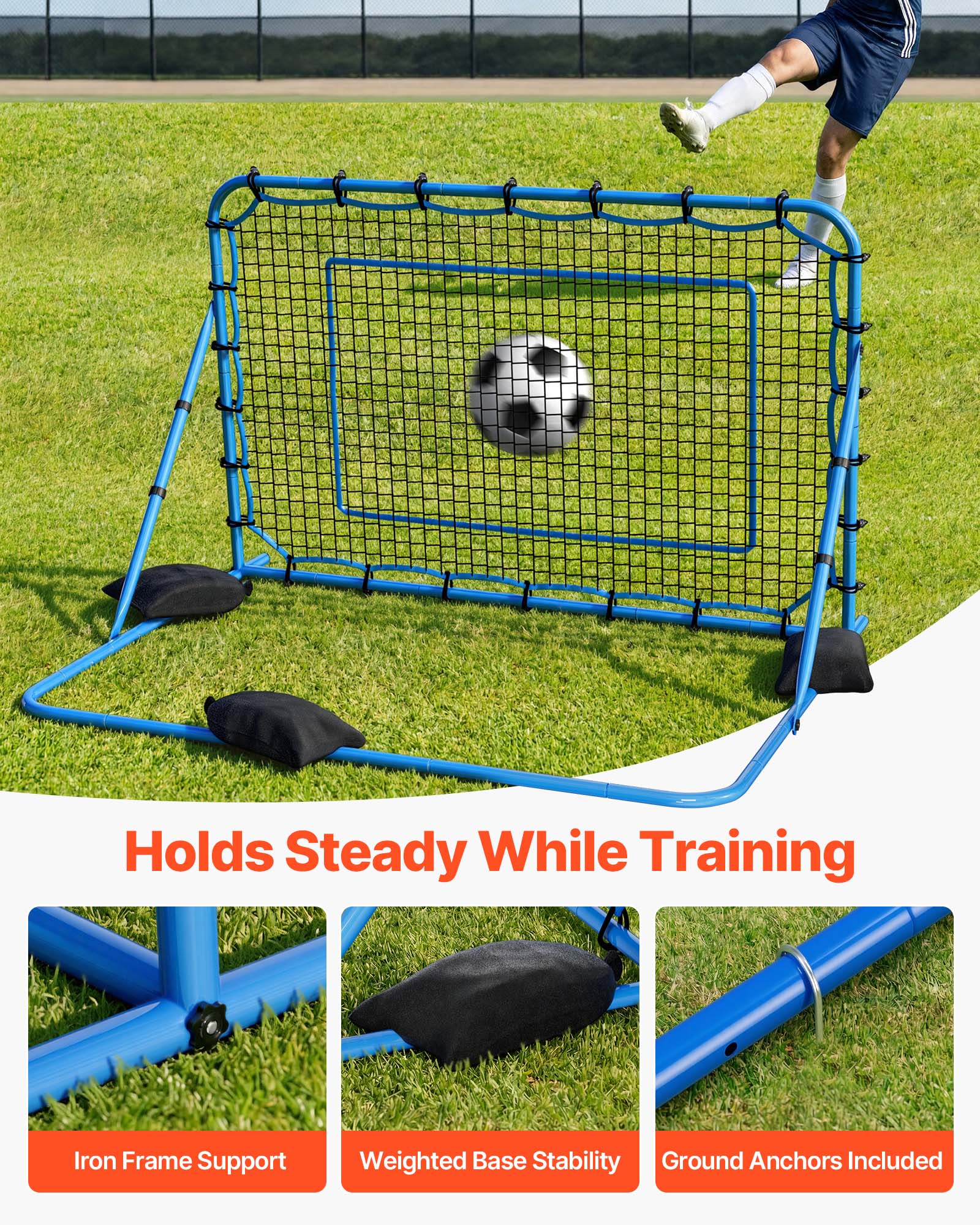 Holds Steady While Training

Iron Frame Support

Weighted Base Stability

Ground Anchors Included