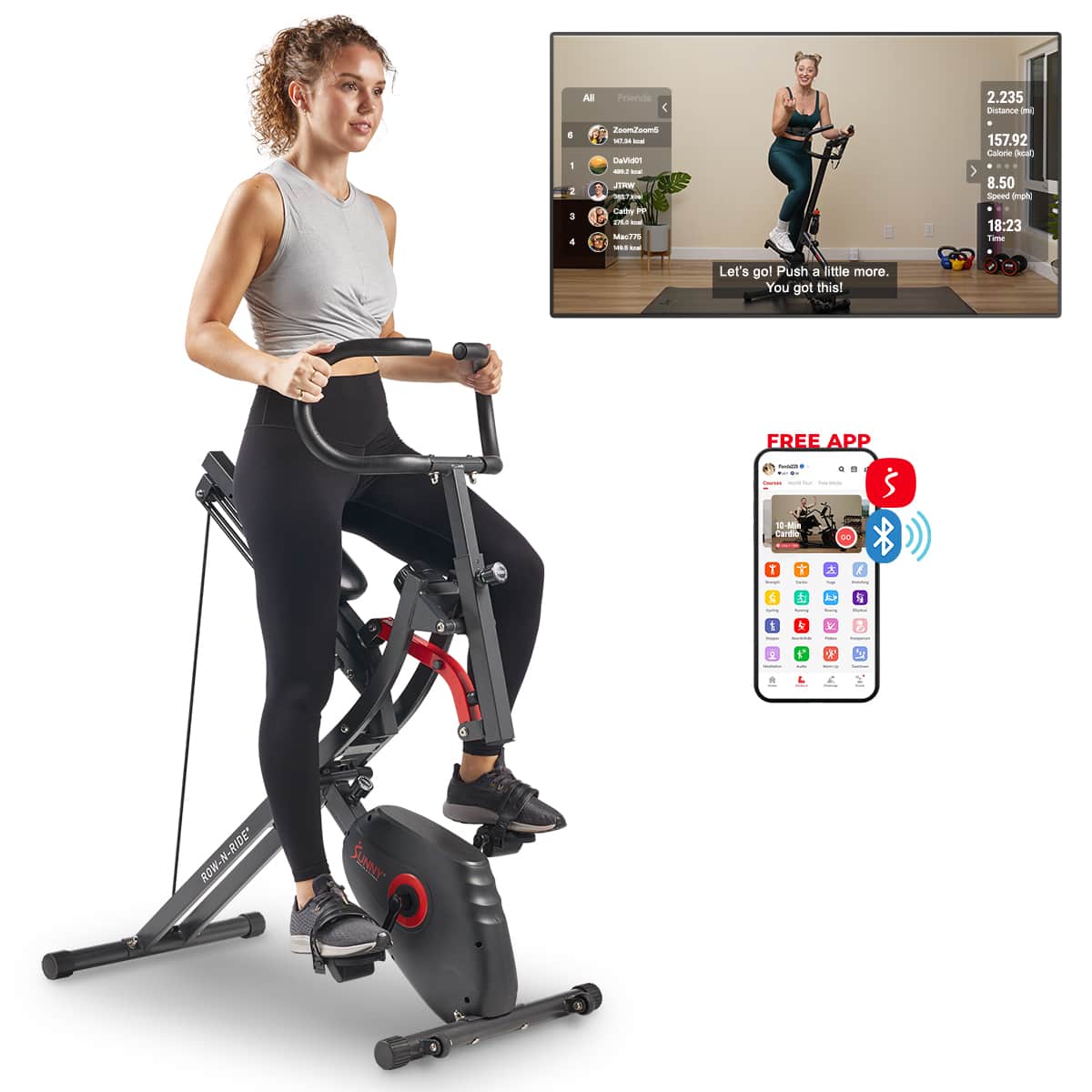 Sunny Health & Fitness  2-in-1 アップライト エリプティカル フルボディ エクササイザー、 家庭用クロストレーニング  アーム/レッグ カーディオ ワークアウト マシン Sunny Health & Fitness Smart 2 in 1 Upright Row N Ride® Squat