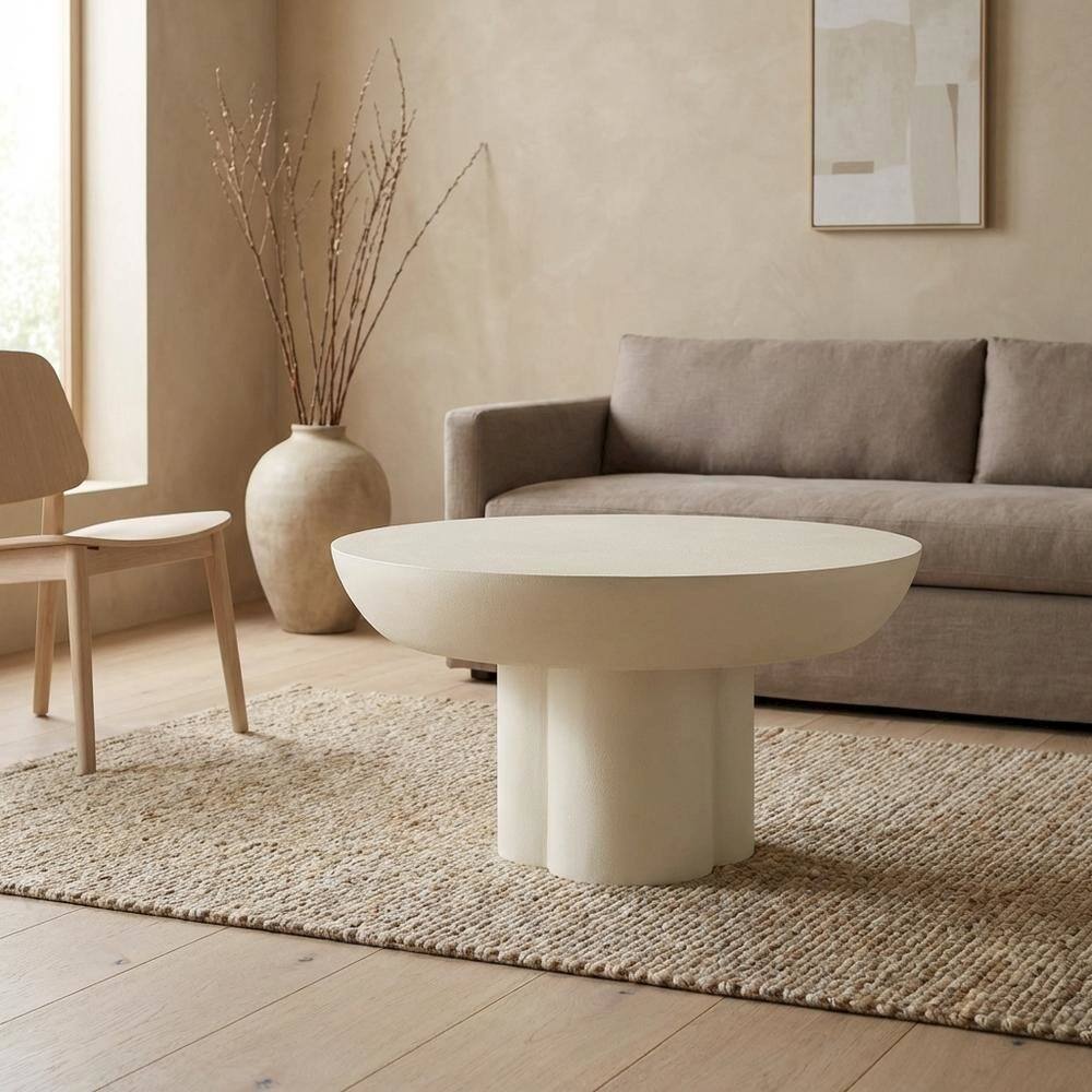 Left. FurniFact - Concrete Coffee Table with Durable Round Top and Modern Design - White.