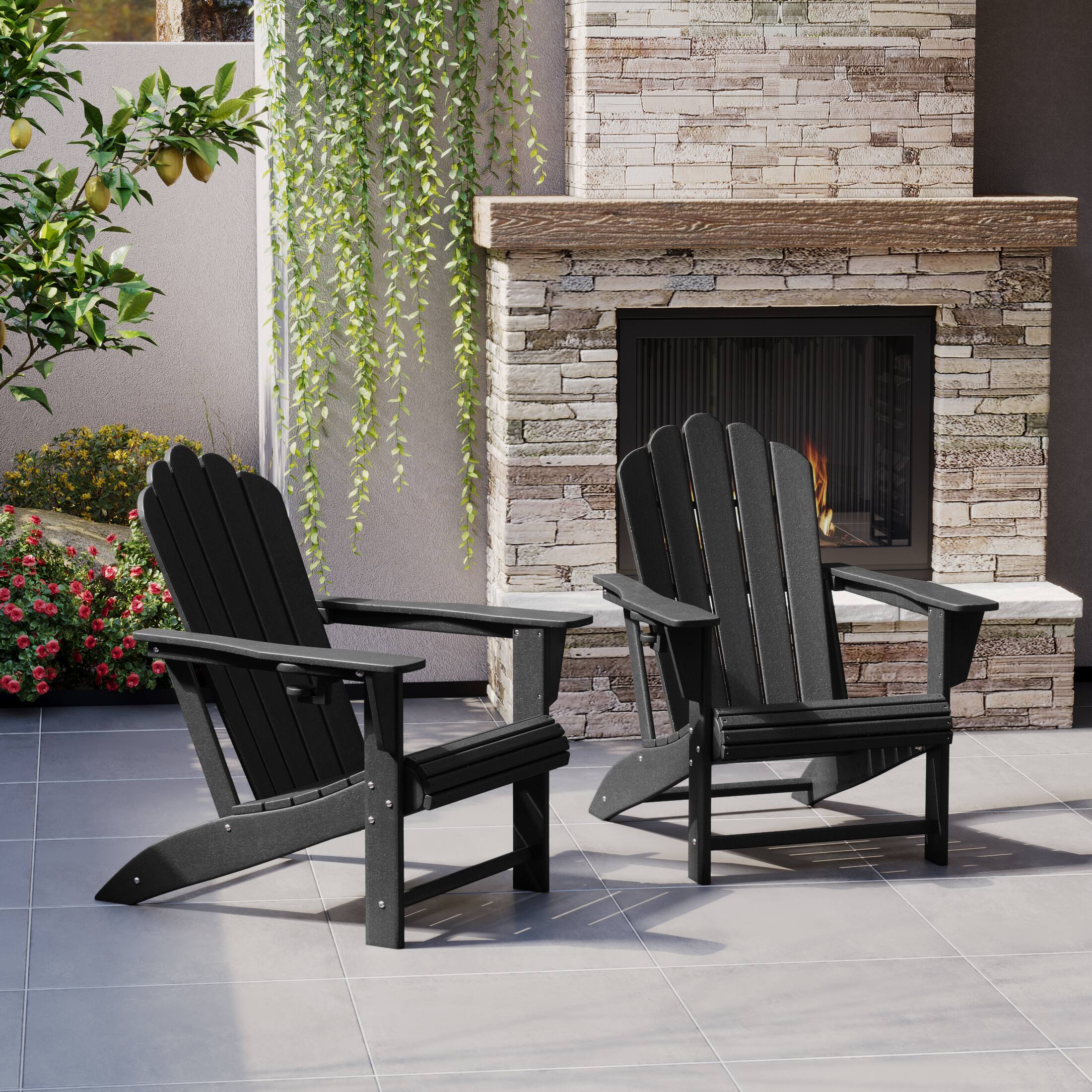 Angle. WestinTrends - WestinTrends Highland Outdoor Patio HDPE Adirondack Chairs With Cup Holders (Set of 2) - Black.