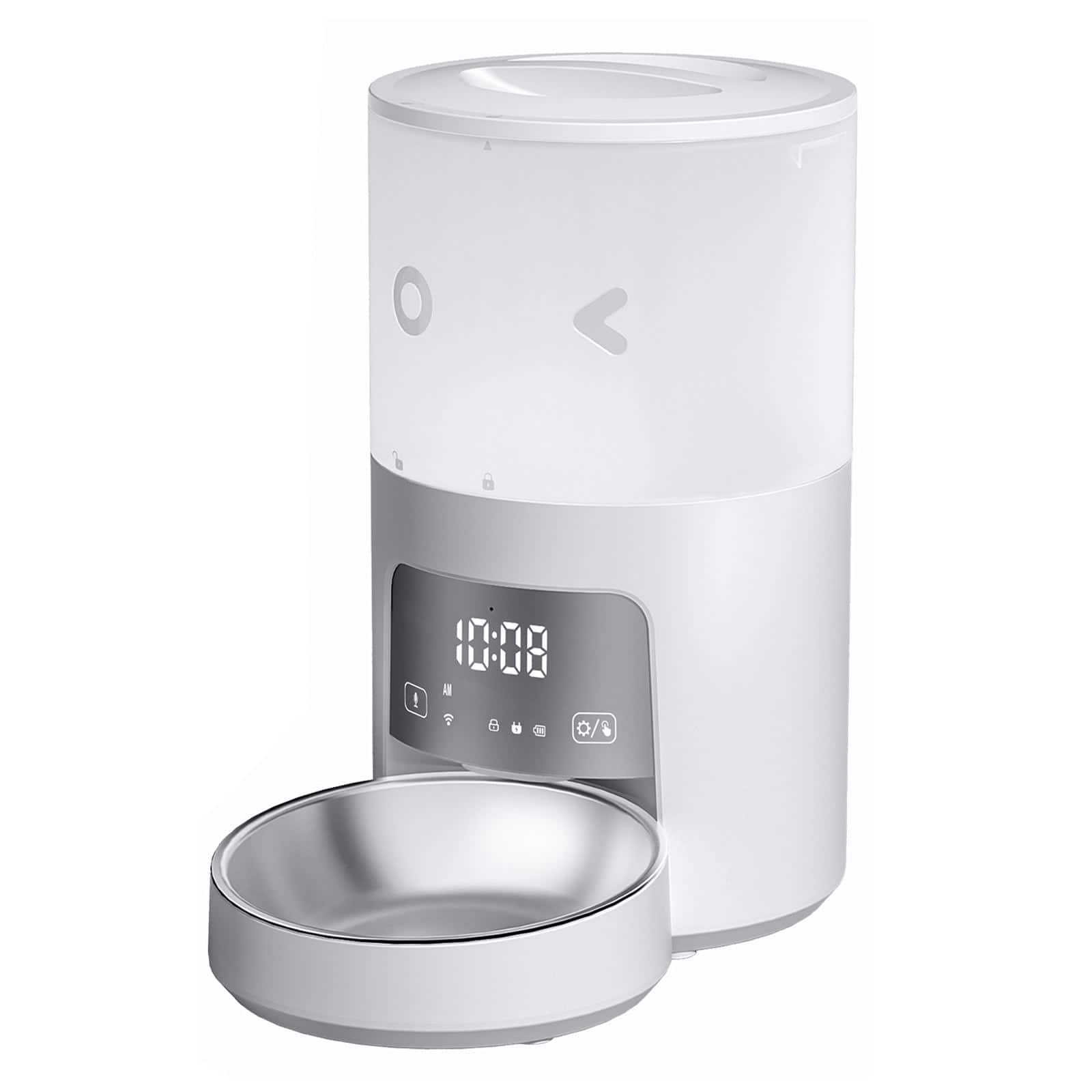 Cluzine - Automatic WiFi Smart Pet Feeder with LCD Screen, Timer Function, Portable Design for Dogs & Cats - White