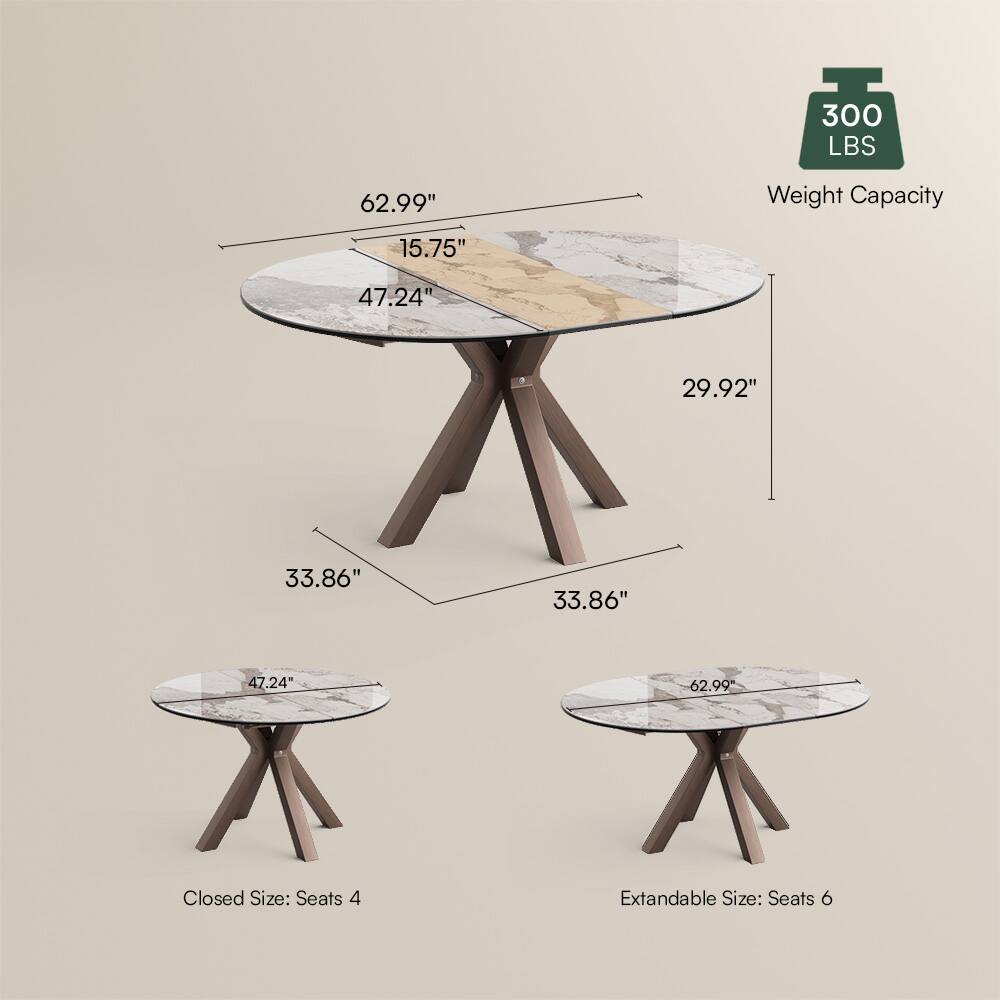 62.99" F 300 LBS Weight Capacity 15.75" 47.24" 29.92" 33.86" 33.86" 47.24" 62.99 Closed Size: Seats 4 Extensible Size: Seats 6