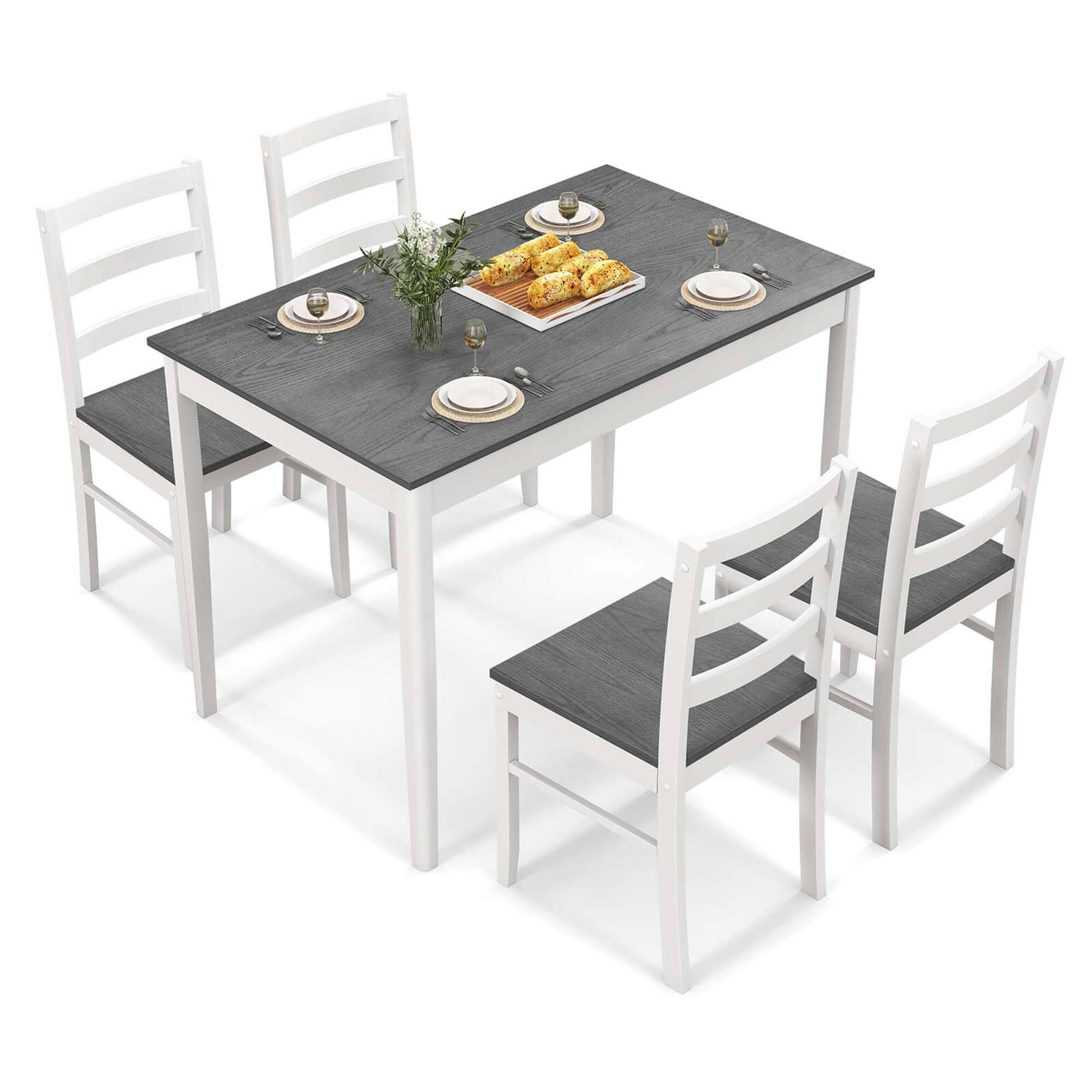 Alt View 17. Costway - 5-Piece Dining Set Solid Wood Kitchen Furniture with Rectangular Table & 4 Chairs Grey - Natural and Gray.