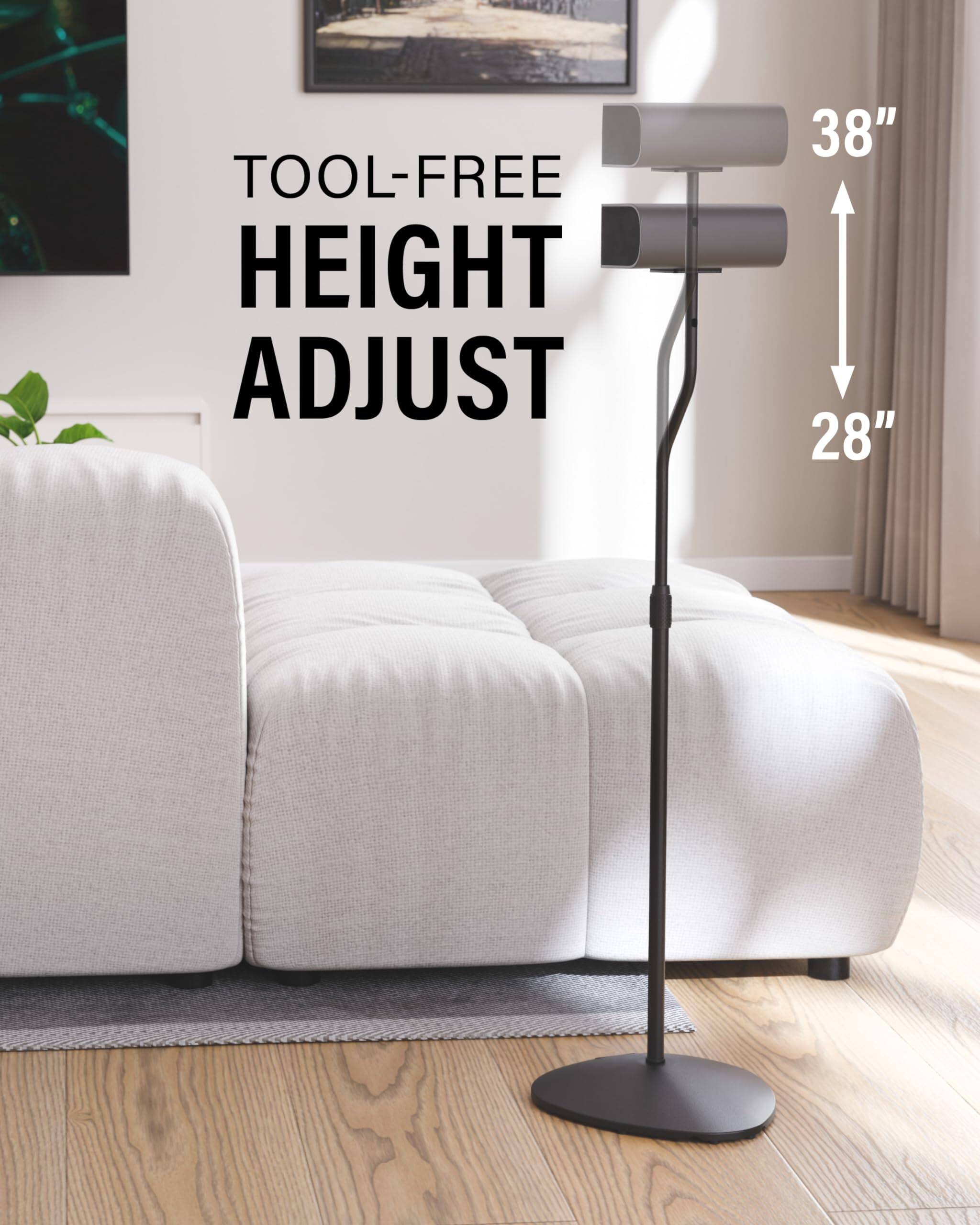 TOOL-FREE HEIGHT ADJUST  
38"  
28"