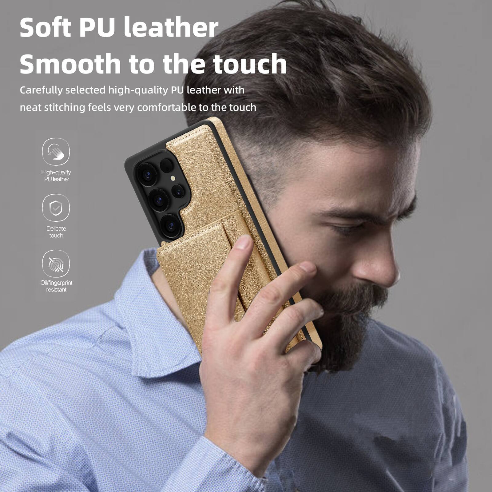 Soft PU leather  
Smooth to the touch  

Carefully selected high-quality PU leather with neat stitching feels very comfortable to the touch  

- High-quality PU leather  
- Delicate touch  
- Oil/fingerprint resistant