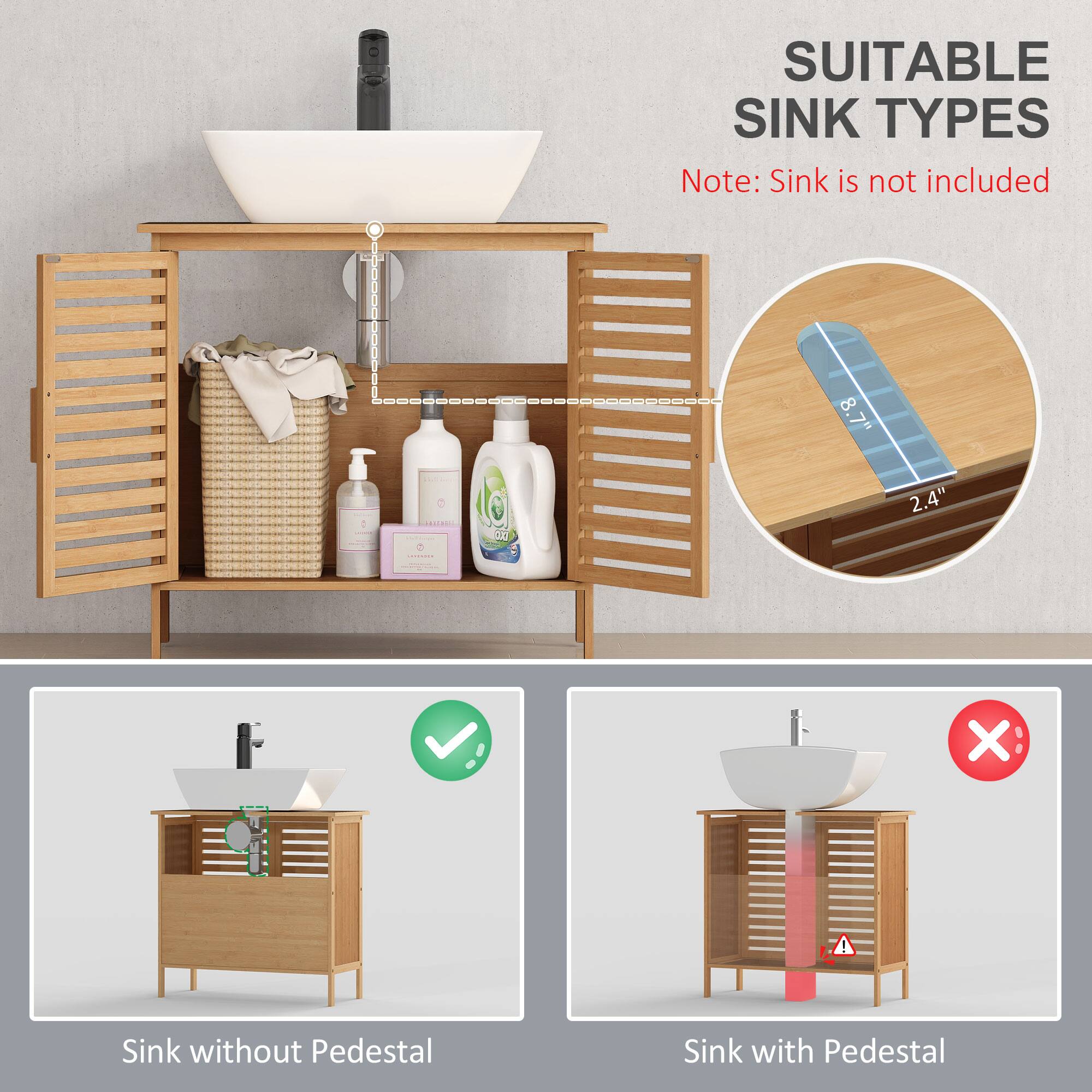 SUITABLE SINK TYPES  
Note: Sink is not included  

8.7" - 2.4"  

Sink without Pedestal ✓  

Sink with Pedestal ❌