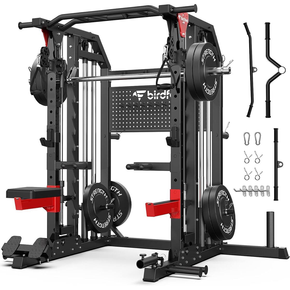Pooboo Power Cage Smith Machine with Cable Crossover, Lat Pulldown ...