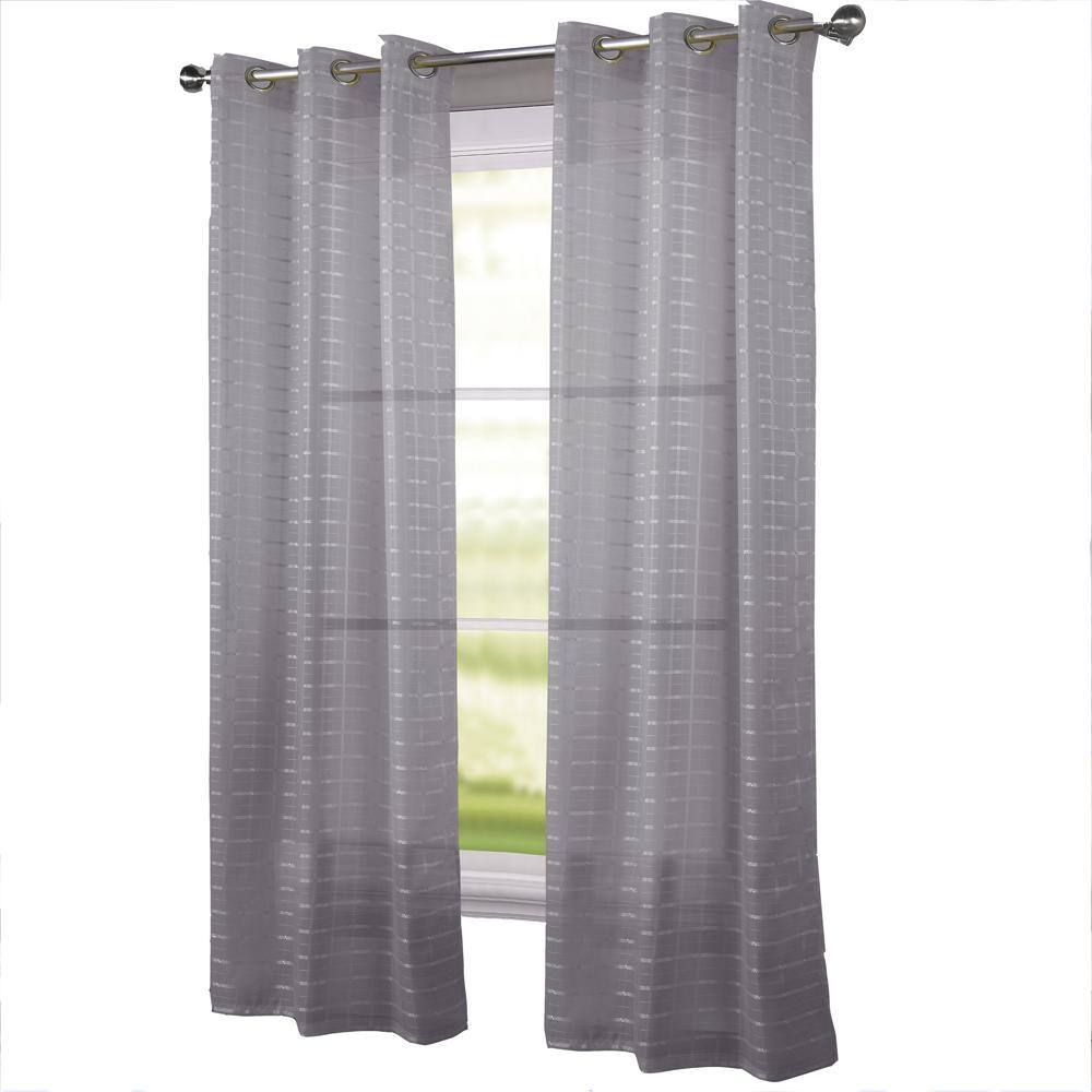 RT Designers Collection - Wanda Box Voile Light Filtering One Grommet Curtain Panel 54" x 90" - Charcoal