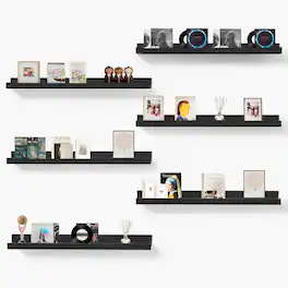 BOMEDA - 6 Pack 36 in Picture Ledge Floating Shelves, Wooden Wall Shelves for Nursery, Living Room & Bedroom Decor Display - Black
