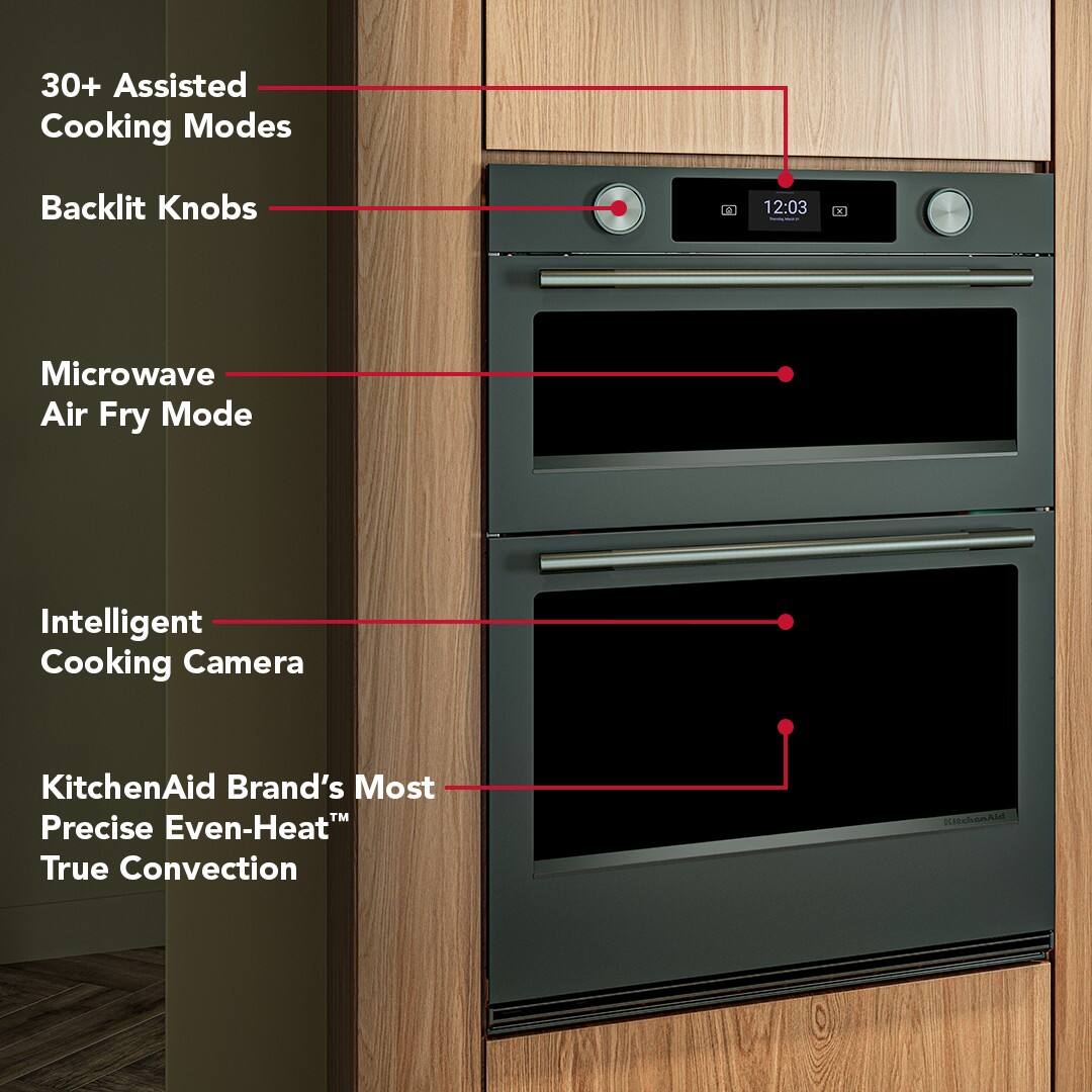 30+ Assisted Cooking Modes  
Backlit Knobs  
Microwave Air Fry Mode  
Intelligent Cooking Camera  
KitchenAid Brand's Most Precise Even-Heat™ True Convection