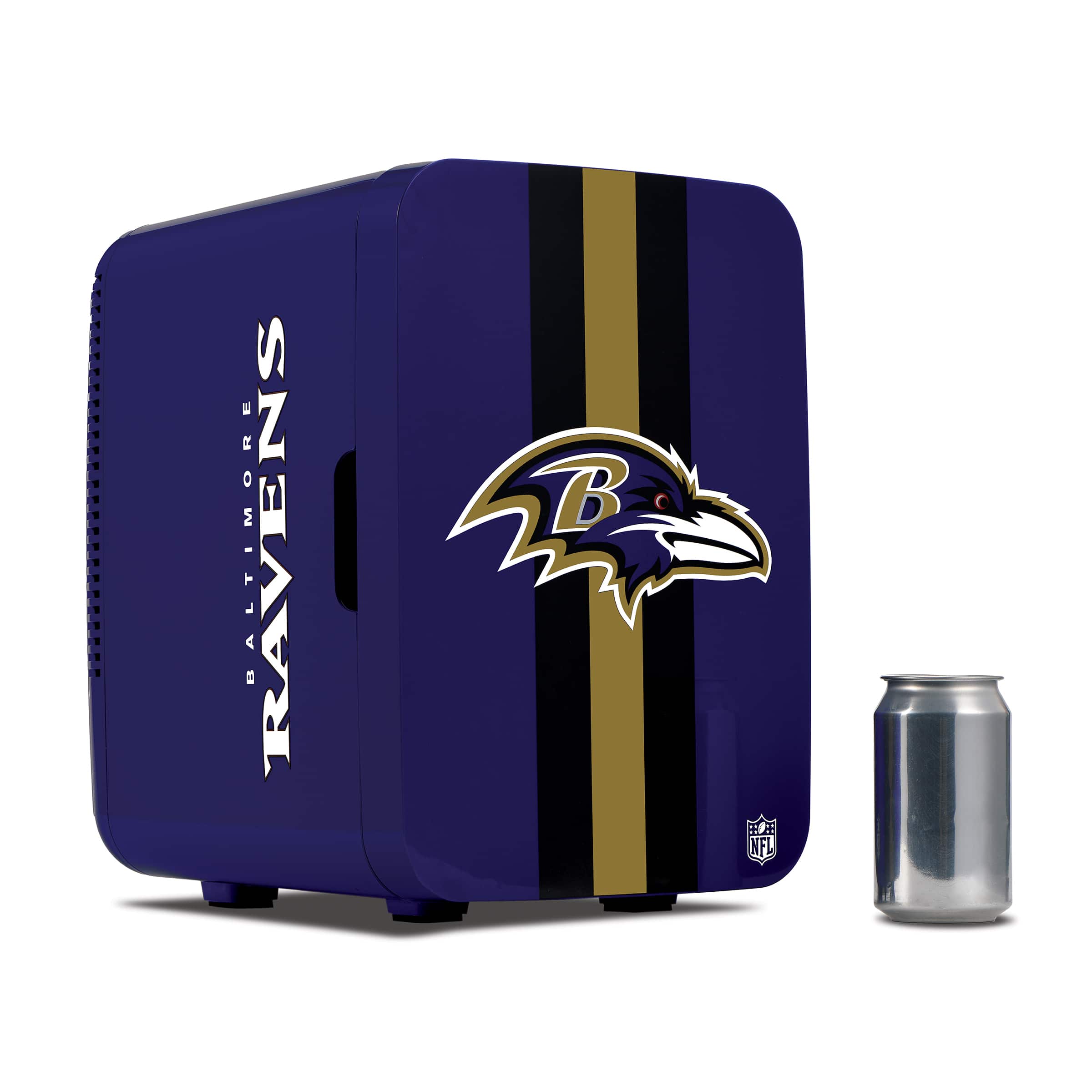 Ukonic NFL Baltimore Ravens 15-Can Mini Fridge 10L AC/DC Portable Refrigerator, Official Team Logo - Black