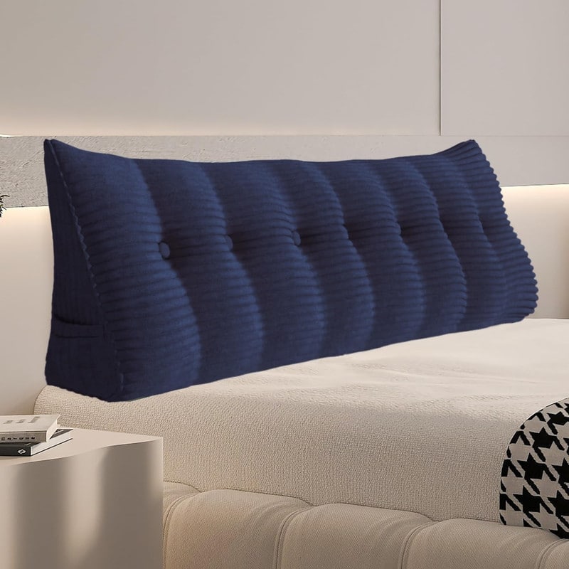 wowmax - Wedge Pillow Headboard for King - XXL Navy Blue Support Pillow with Cordury Cover - Dark Blue