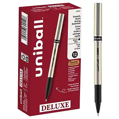 DELUXE uniball RIAA unihat 60052
Smooth, Quick Drying 0.7mm Rollerball
Encre fluide rapide
Avec Aide à la séchage rapide
Noir
Fine
12
Classic Brushed Steel Design
DELUXE