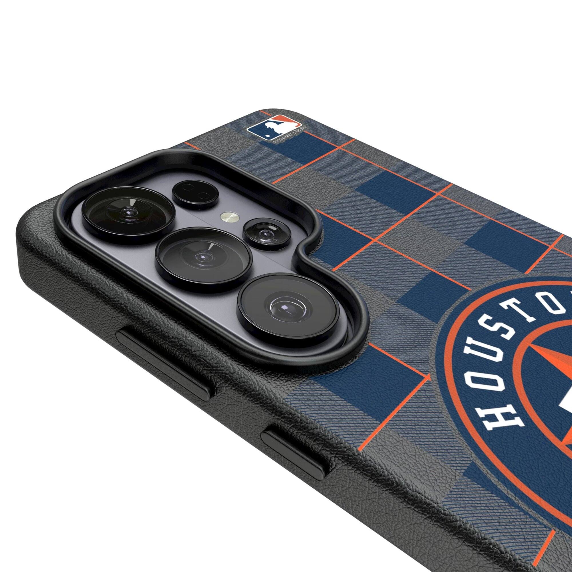Alt View 2. Keyscaper - Houston Astros Plaid Galaxy Magnetic Bump Case - S25 - Black.
