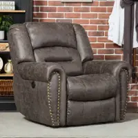 Bestier Oversized Brown Vegan Leather Manual Power Recliner with Nailhead Trim and USB Port - Gray - Front_Zoom
