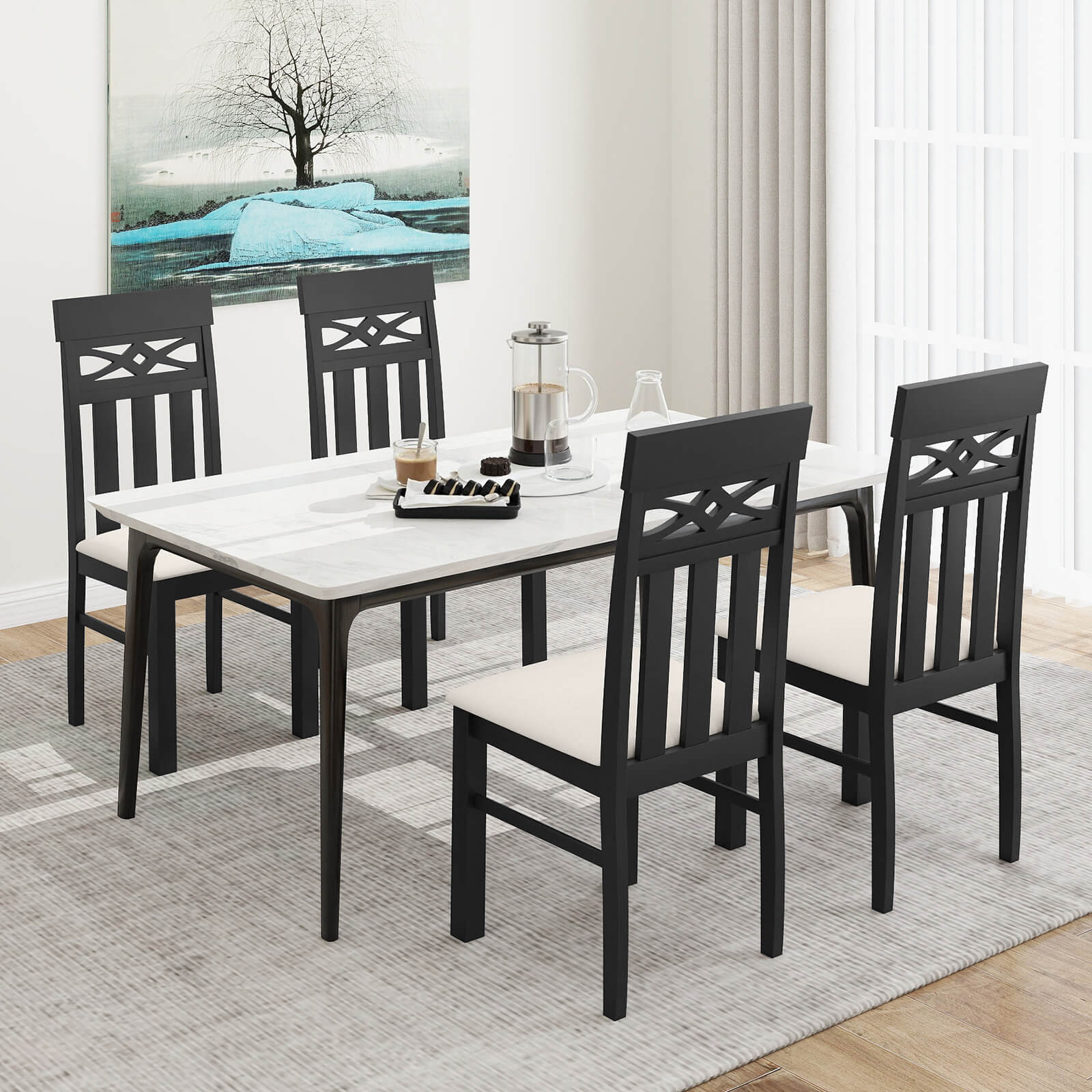 Alt View 5. Costway - Costway Dining Chairs Set of 2, High Back Dining Room Chairs with Padded Seat for Kitchen - Black,Beige.