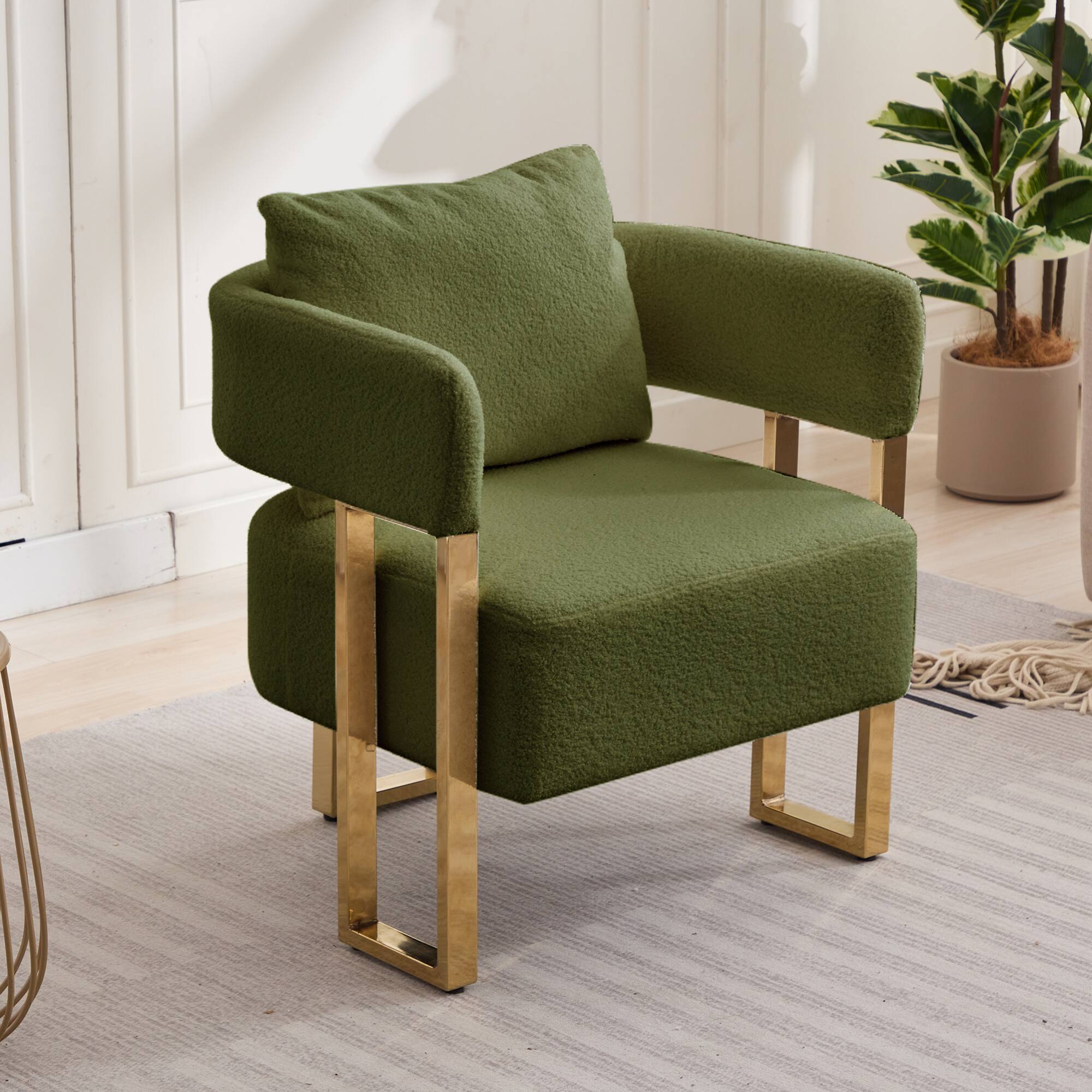Alt View 1. GOODSILO - Modern Decorative Chair Set with Gold Metal Legs and Plush Upholstery for Living Room and Office - Green.