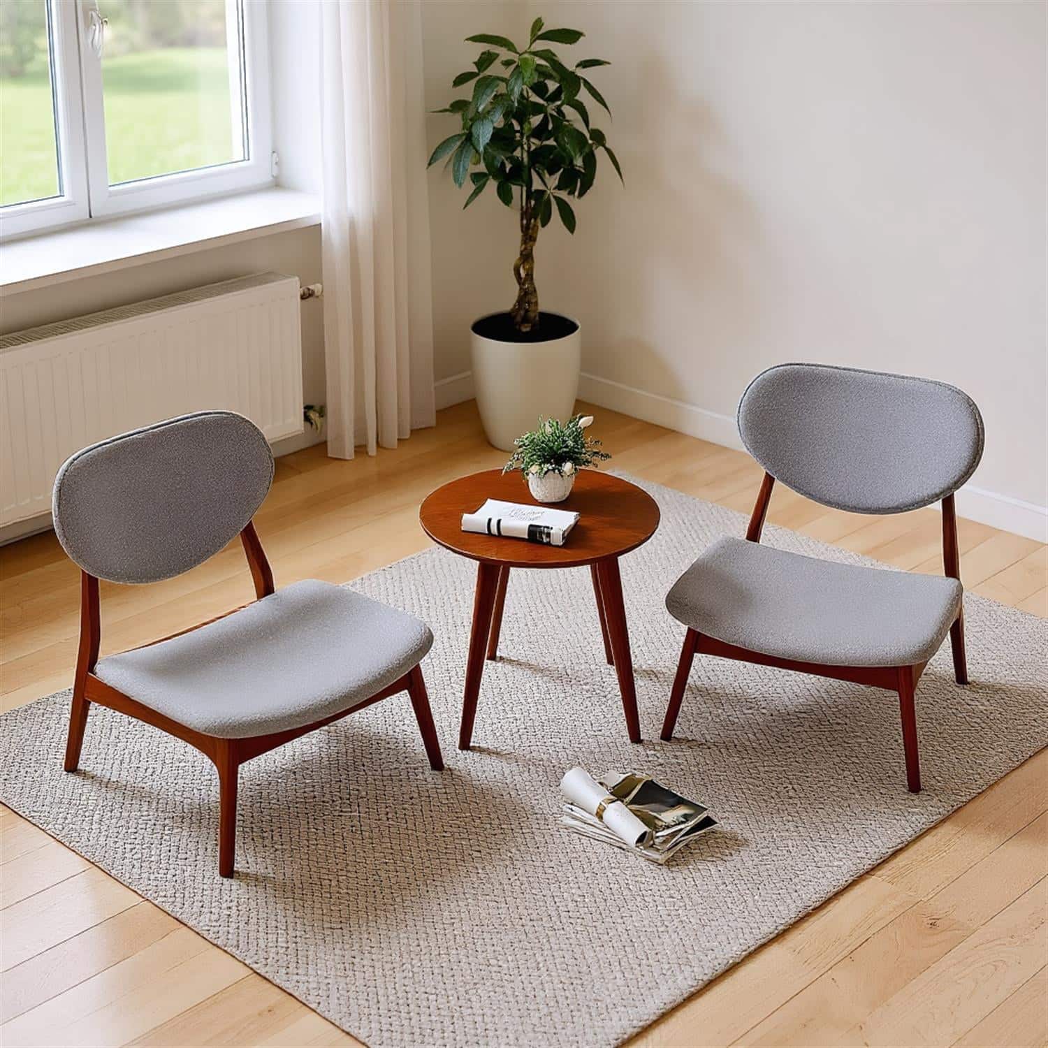 Pefilos - Accent Chairs Set of 2 with Side Table, Solid Wood Frame Upholstered Chair - Gray