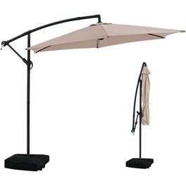 Ainfox - 10FT Outdoor Patio Cantilever Umbrella Hanging Offset with Cross Base & Sand Bags for Market,Backyard - Khaki