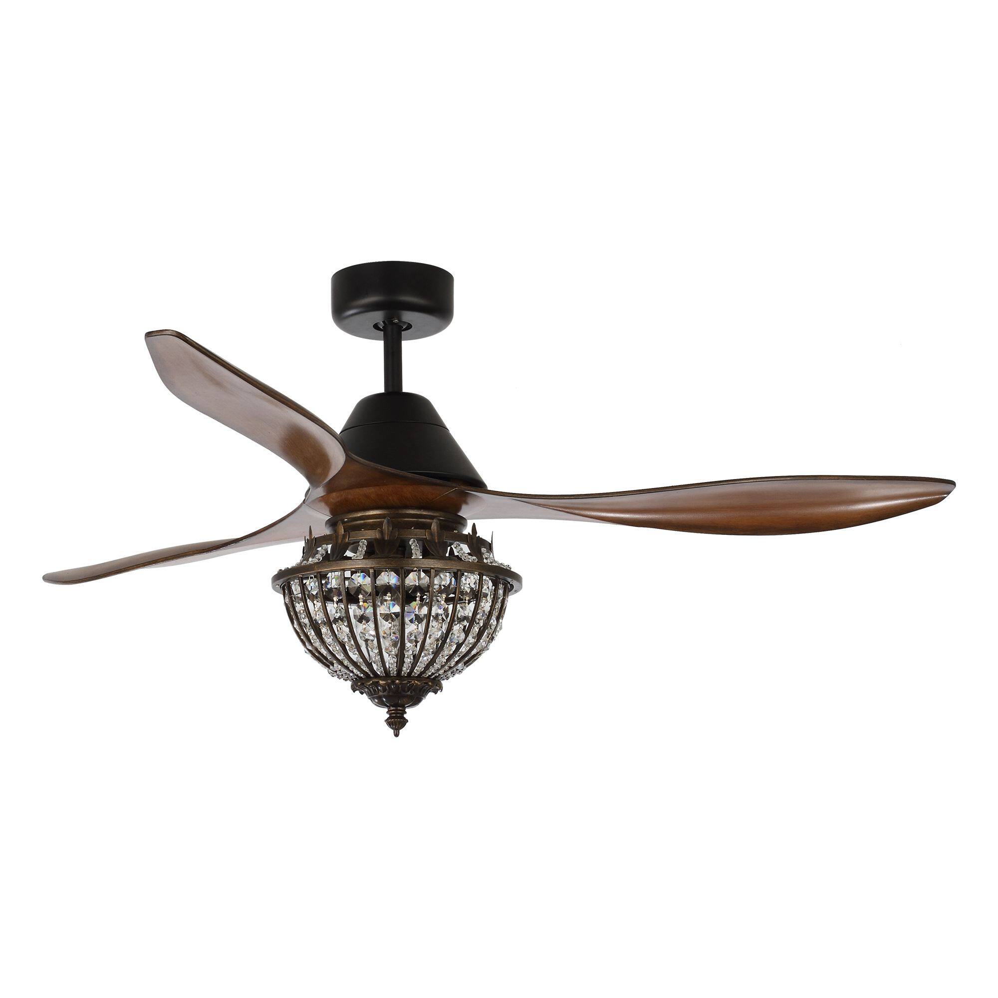 Alt View 1. Parrot Uncle - 52" Farmhouse Brown Crystal Chandelier Ceiling Fan with Remote Control - Black.