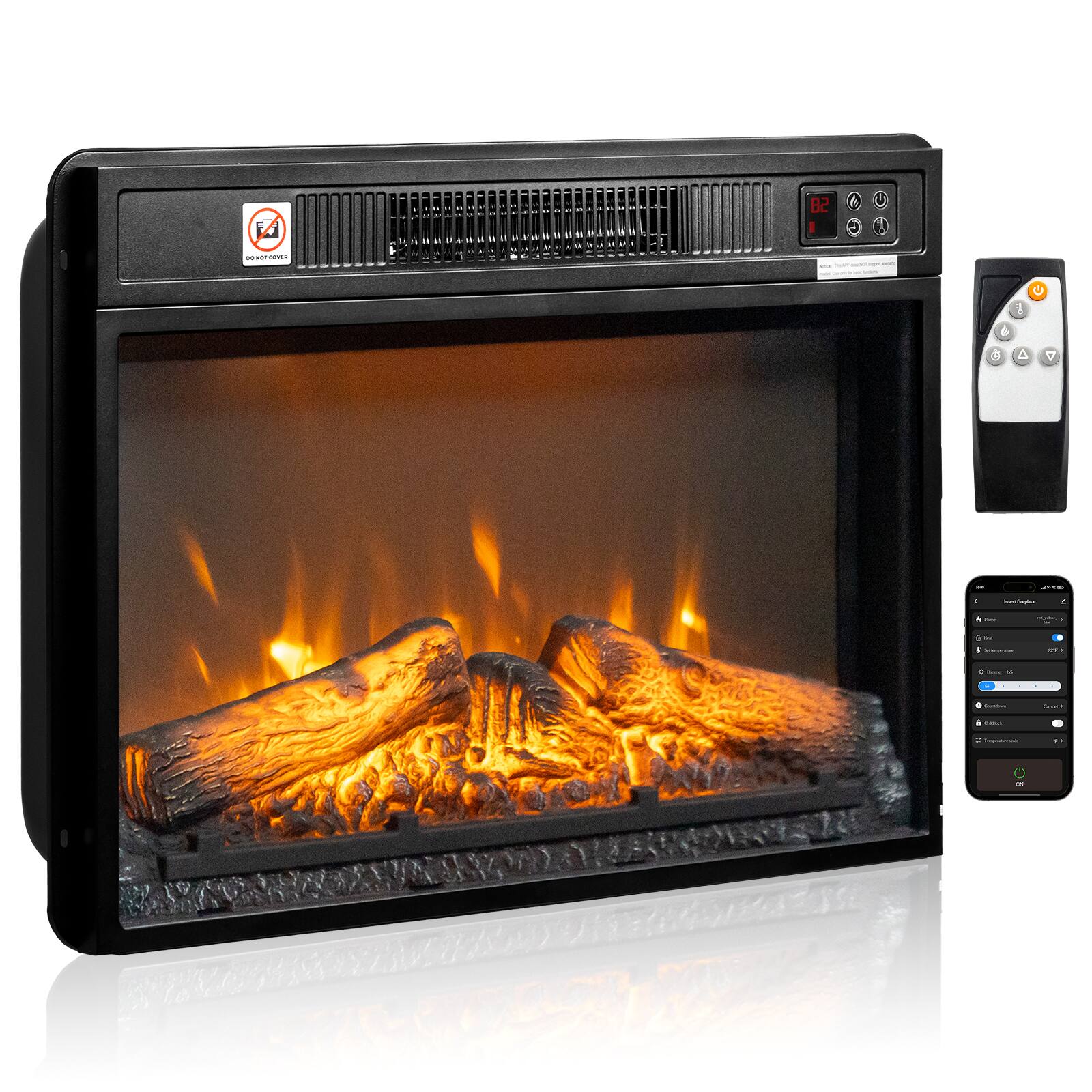 Alt View 2. Winado - 26" WiFi Smart Electric Fireplace Insert, 1400W Wall Recessed Fireplace Heater with 7 Flame Settings, Remote Control - Black.